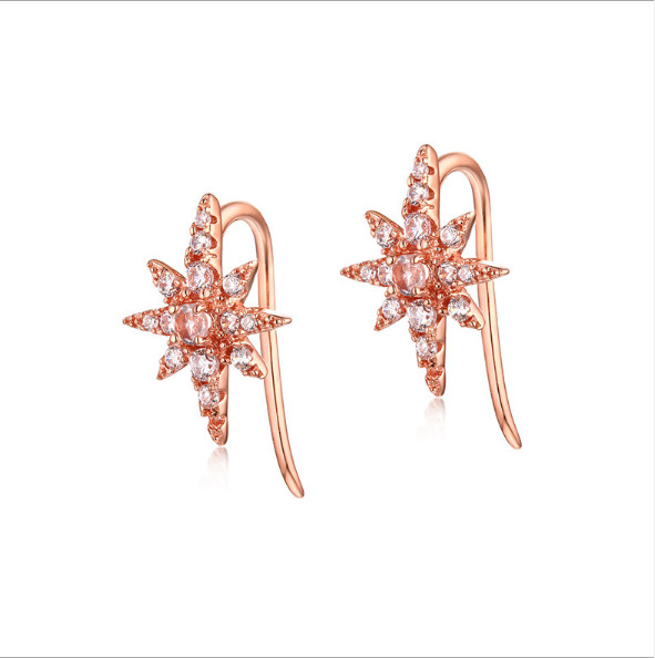 Starfish Shaped S925 Sterling Silver Rose Quartz Earrings with Rose Gold Plating